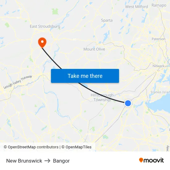 New Brunswick to Bangor map