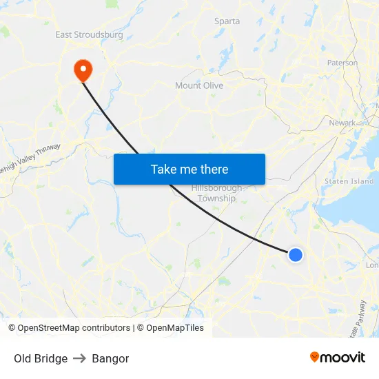 Old Bridge to Bangor map