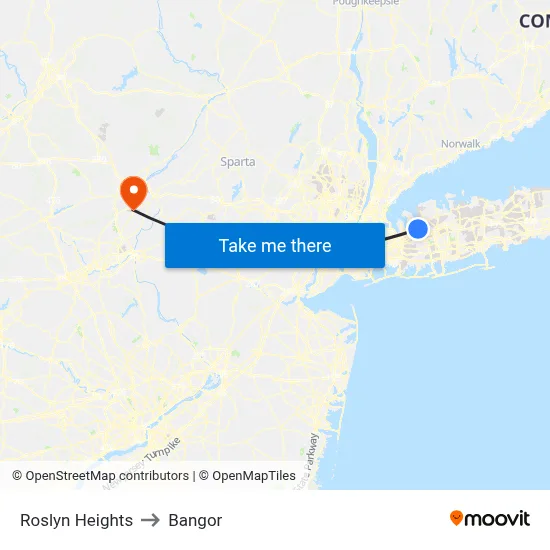 Roslyn Heights to Bangor map
