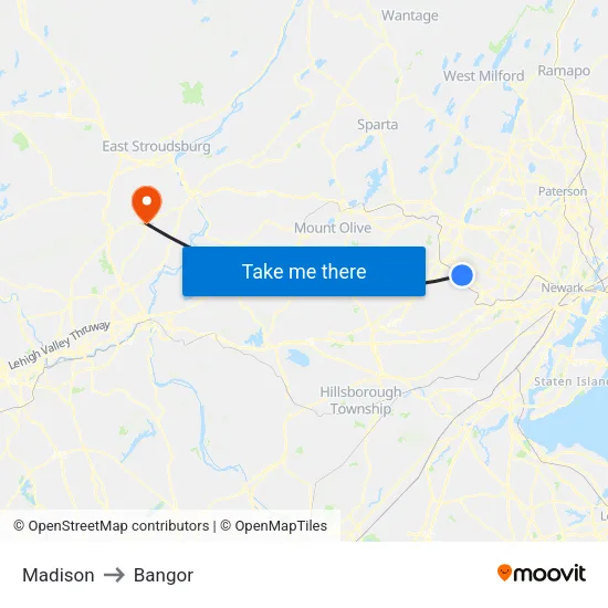 Madison to Bangor map