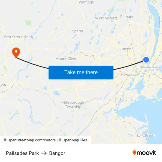 Palisades Park to Bangor map