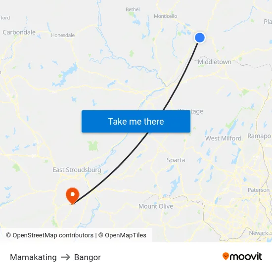Mamakating to Bangor map