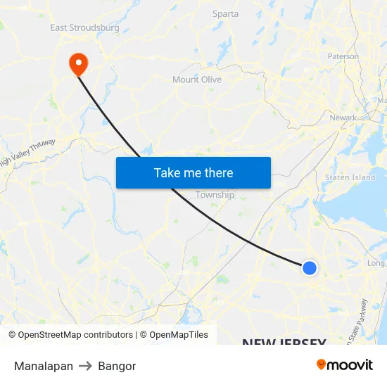 Manalapan to Bangor map