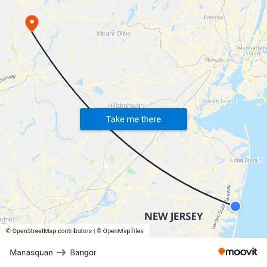 Manasquan to Bangor map