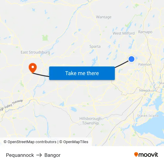 Pequannock to Bangor map