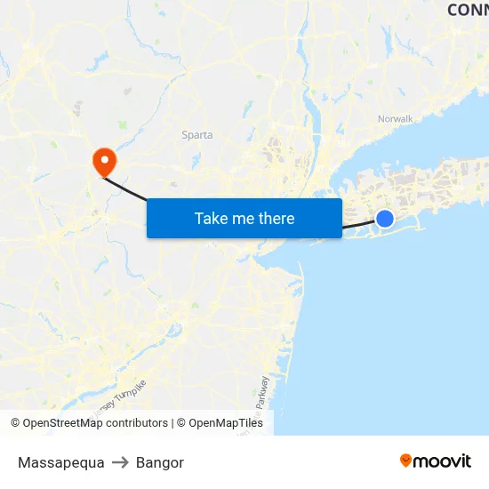 Massapequa to Bangor map