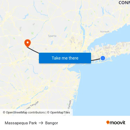 Massapequa Park to Bangor map