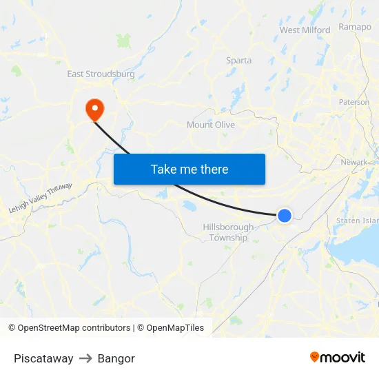 Piscataway to Bangor map