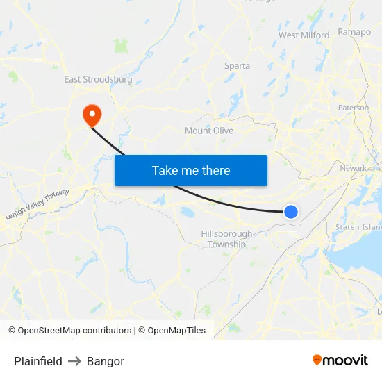 Plainfield to Bangor map