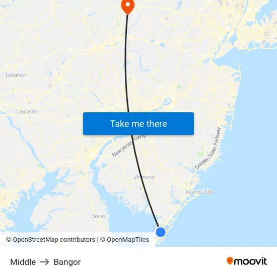 Middle to Bangor map