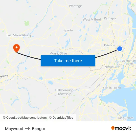Maywood to Bangor map