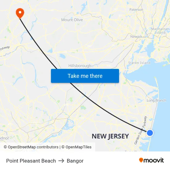 Point Pleasant Beach to Bangor map