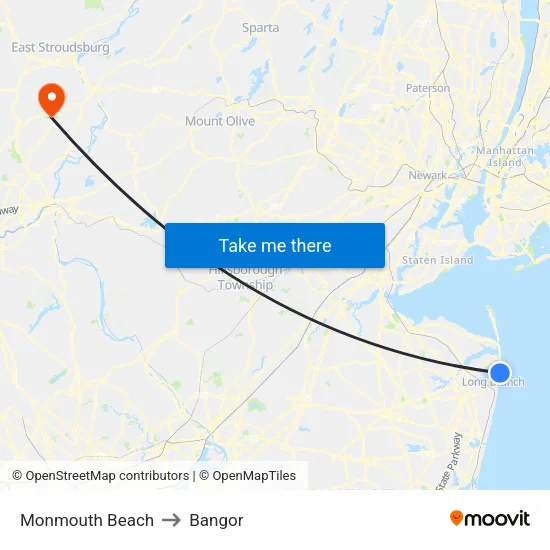 Monmouth Beach to Bangor map