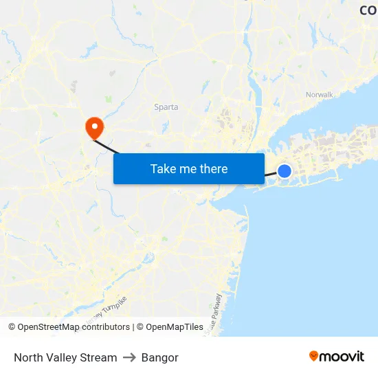 North Valley Stream to Bangor map