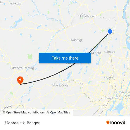 Monroe to Bangor map