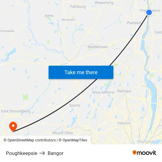 Poughkeepsie to Bangor map
