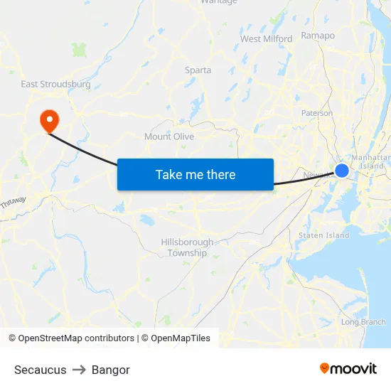 Secaucus to Bangor map