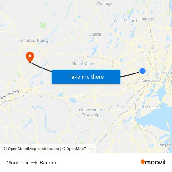 Montclair to Bangor map
