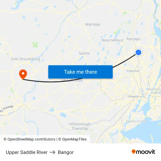 Upper Saddle River to Bangor map