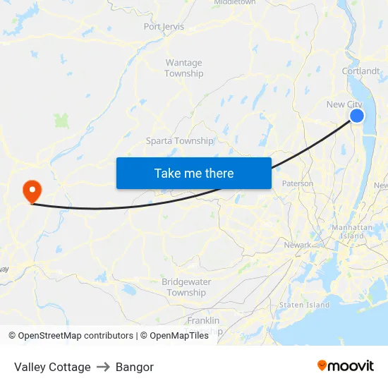 Valley Cottage to Bangor map