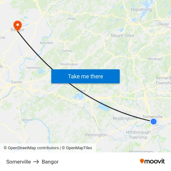Somerville to Bangor map