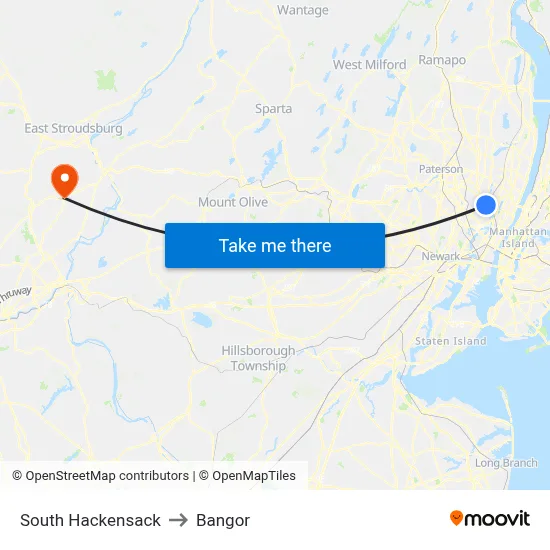 South Hackensack to Bangor map