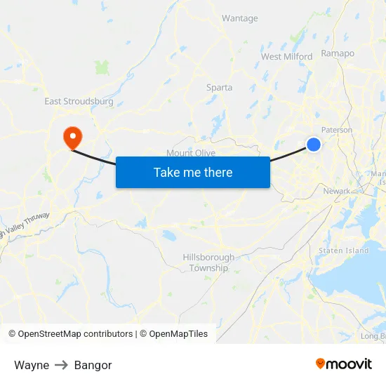 Wayne to Bangor map