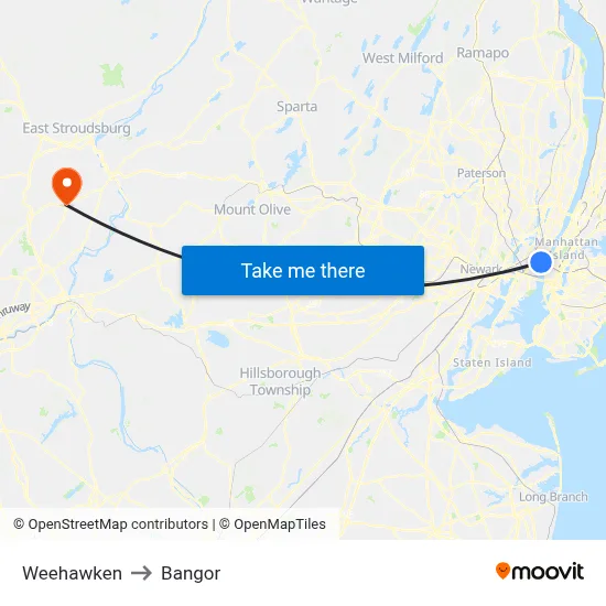 Weehawken to Bangor map
