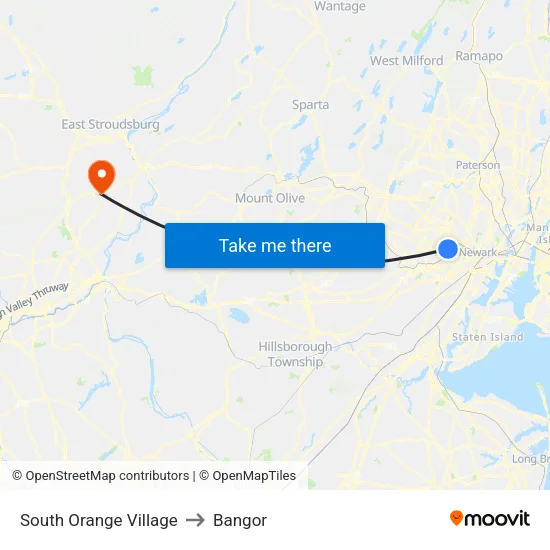 South Orange Village to Bangor map