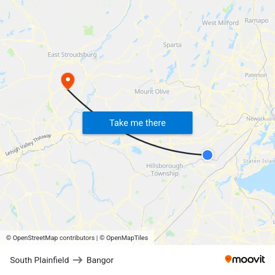 South Plainfield to Bangor map
