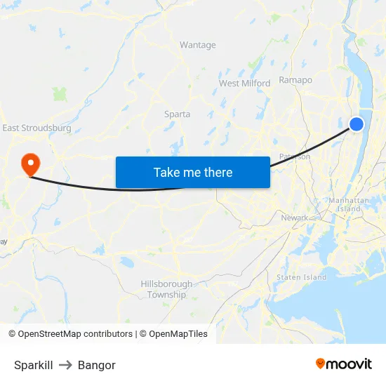 Sparkill to Bangor map