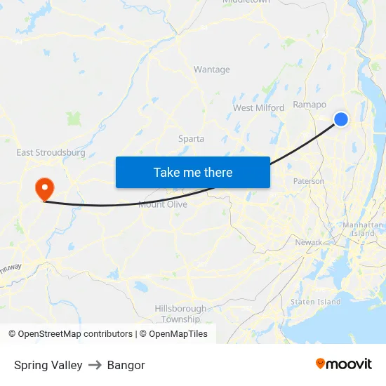 Spring Valley to Bangor map