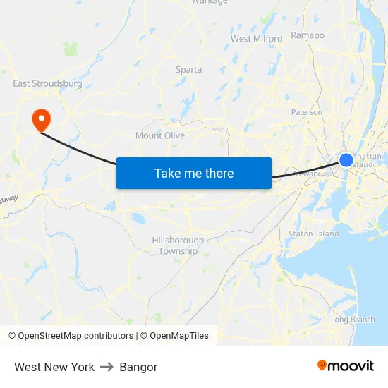 West New York to Bangor map