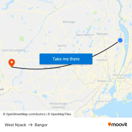 West Nyack to Bangor map