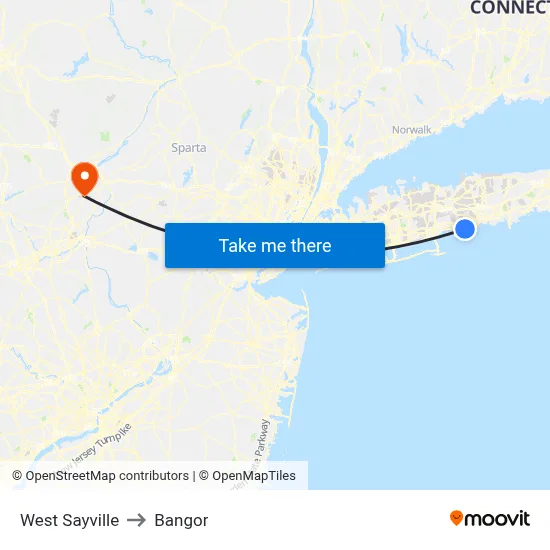 West Sayville to Bangor map