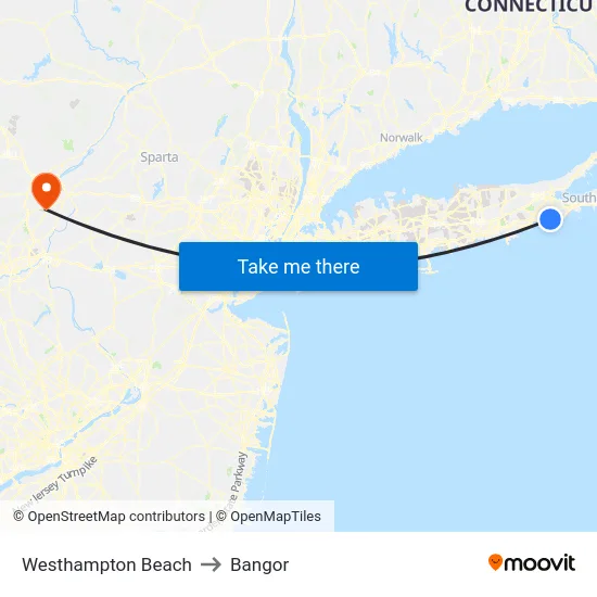 Westhampton Beach to Bangor map