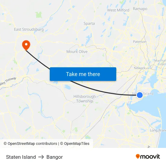 Staten Island to Bangor map