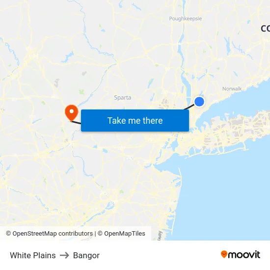 White Plains to Bangor map