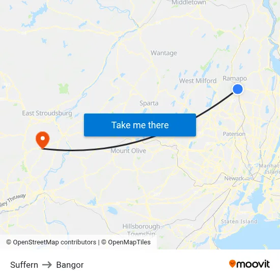 Suffern to Bangor map