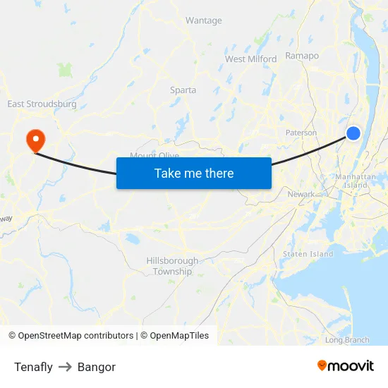 Tenafly to Bangor map