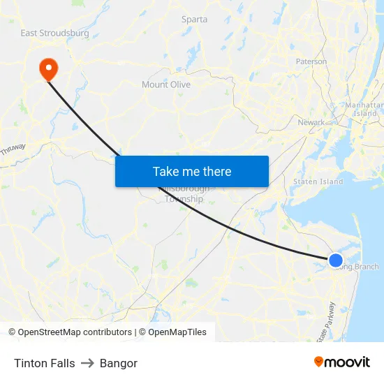 Tinton Falls to Bangor map