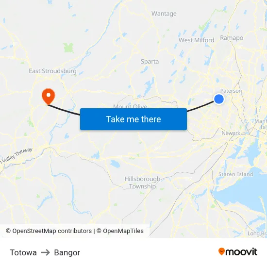 Totowa to Bangor map