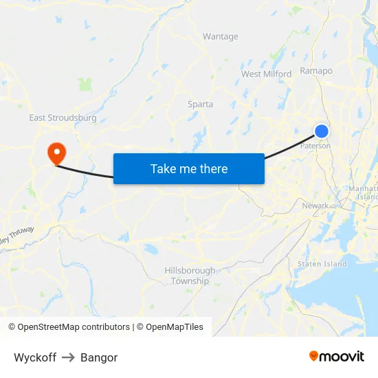 Wyckoff to Bangor map