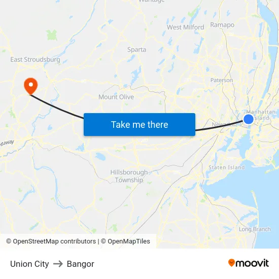 Union City to Bangor map