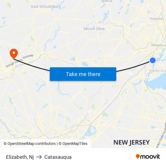 Elizabeth, Nj to Catasauqua map