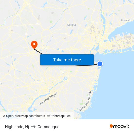 Highlands, Nj to Catasauqua map