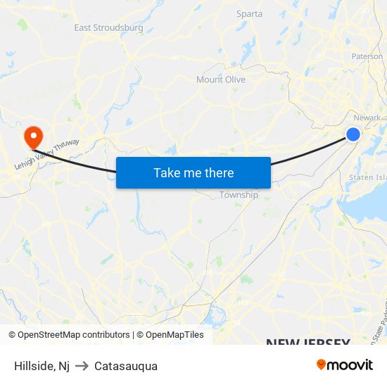 Hillside, Nj to Catasauqua map
