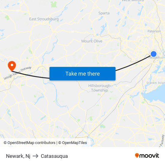 Newark, Nj to Catasauqua map