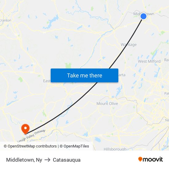 Middletown, Ny to Catasauqua map