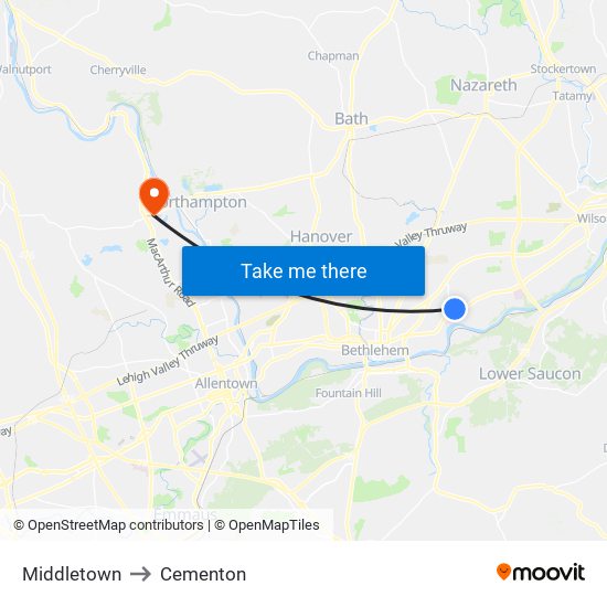 Middletown to Middletown map